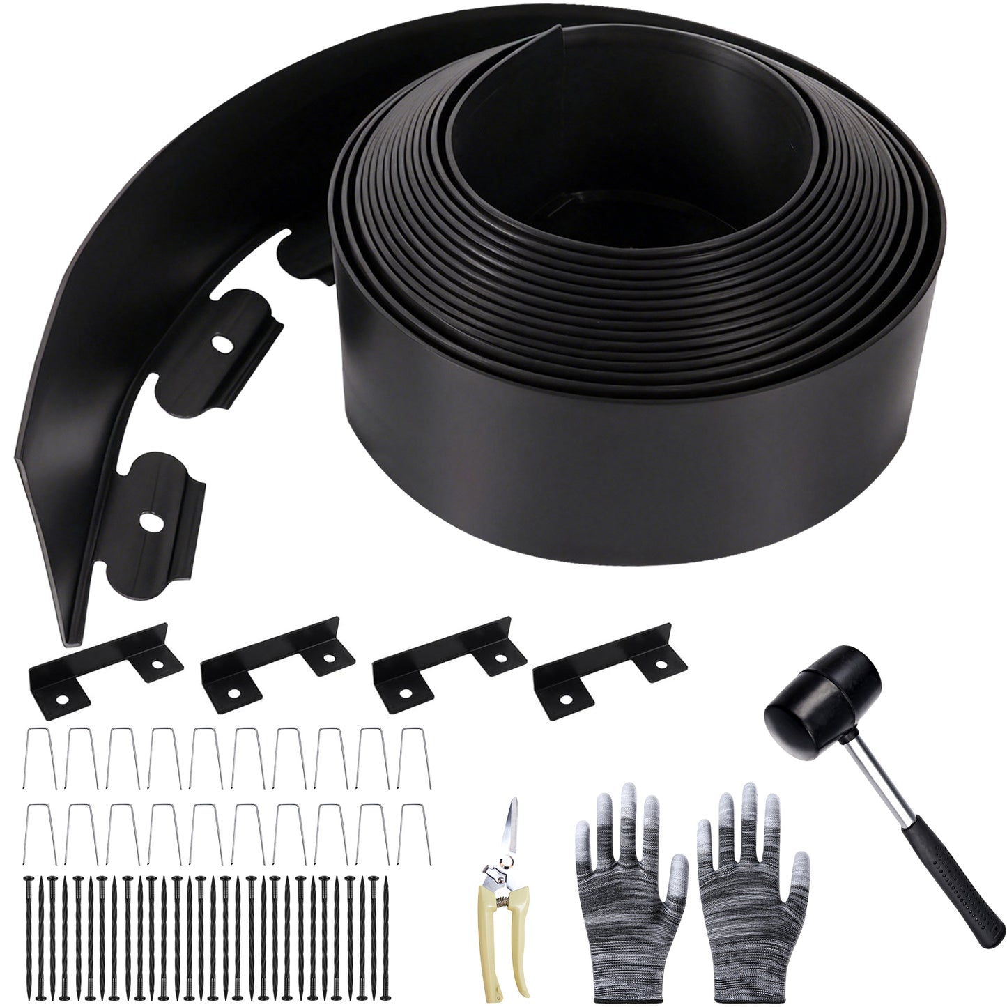 KORALAKIRI Landscape Edging Kit, 33ft Garden Edging Border 3.9 Inch Tall with 50 Pcs Spikes, Edging for Landscaping, Garden, Black