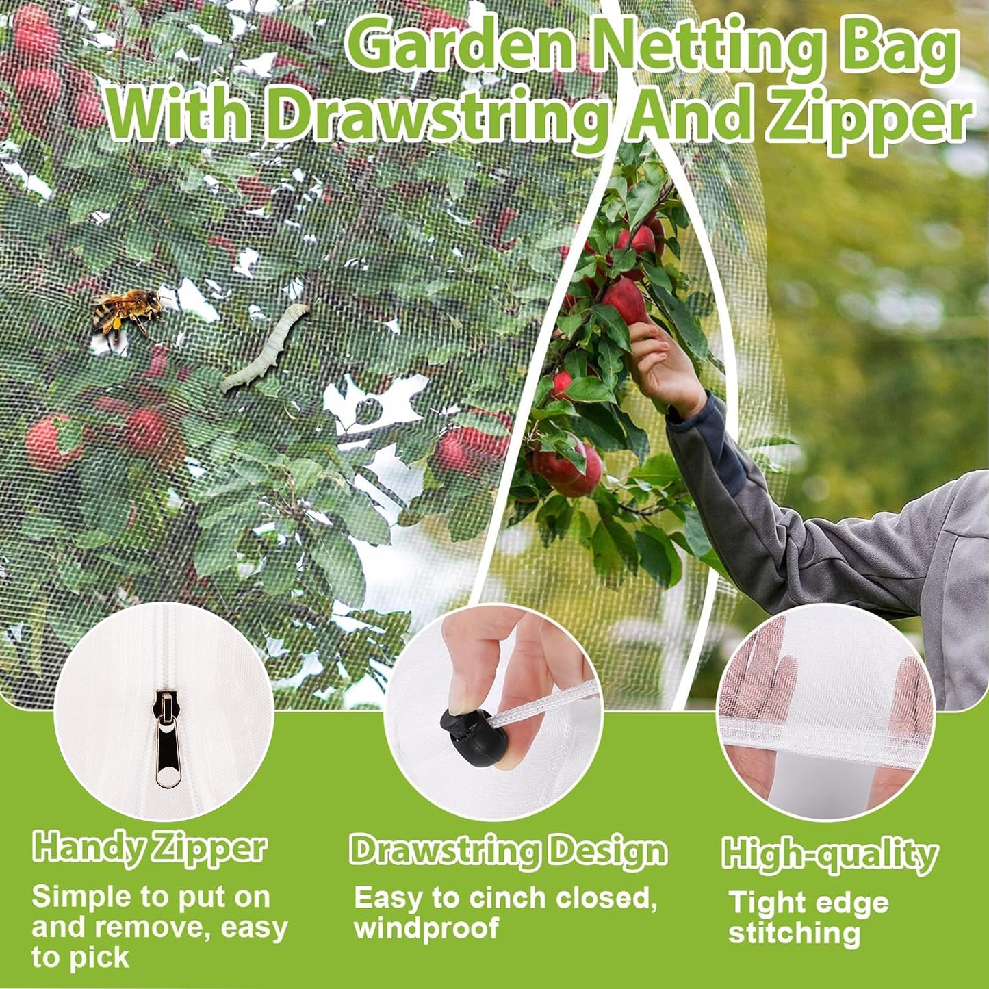 KORALAKIRI 4 Pack Garden Mesh Netting with Zipper,5Ft x 4 Ft Plants Cover Protection from Anti Birds,Bugs,Cicadas,and Insects-Pest Barrier Bag