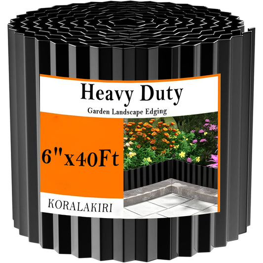 6 inch × 40 feet Corrugated Metal Garden Edging, Black Landscape Edging Border, Flexible & Rust-Resistant, Easy to Install for DIY Lawn, Flower Bed, Gardens Fence