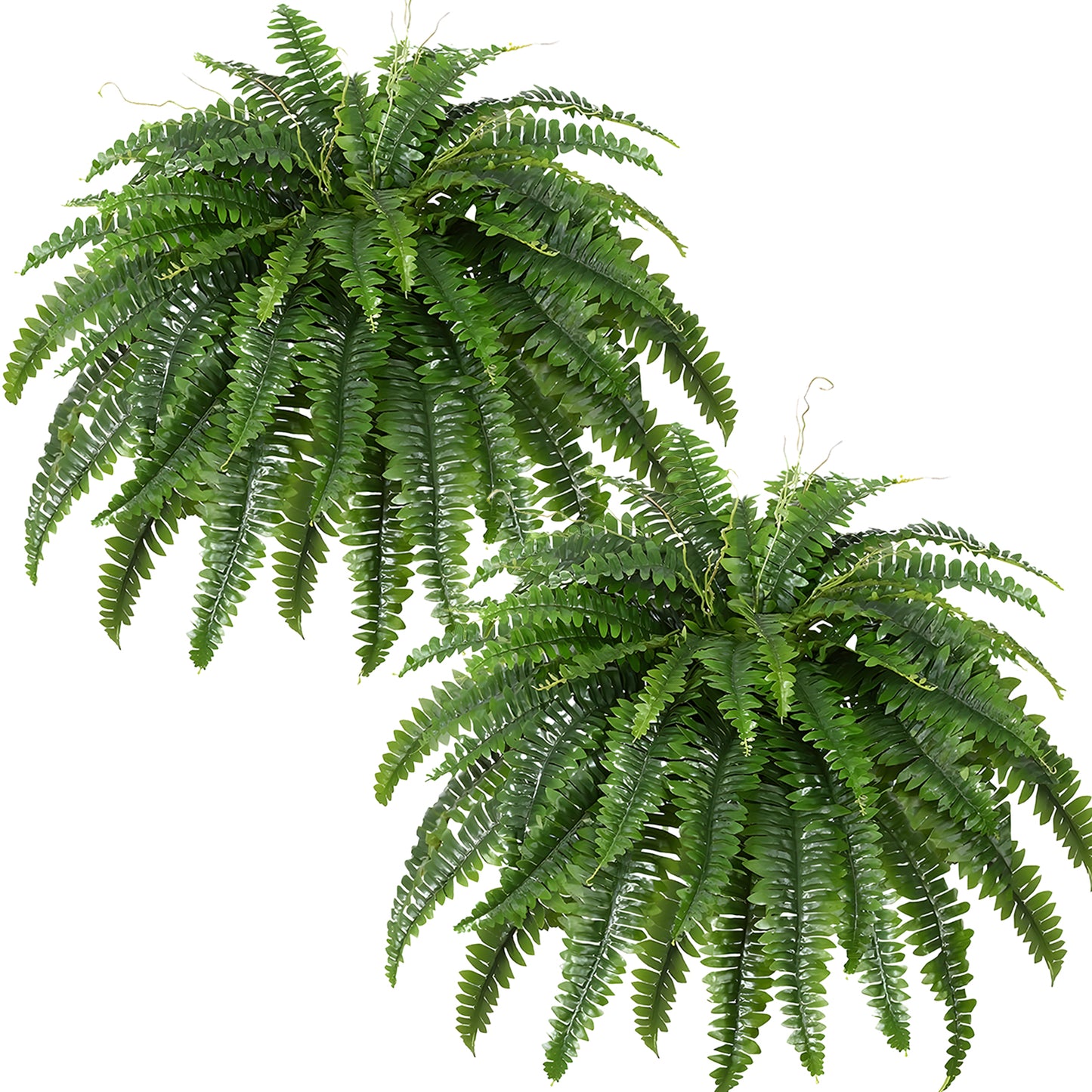 Artificial Boston Fern Bush- Set of 2 Large Artificial Ferns for Outdoors, 45Inch Large Faux Ferns, Suitable for Office & Living Room Decor, 60Branches for Each Bouquet