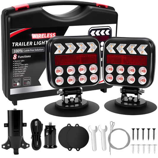 West Bay Wireless Trailer Lights, 2 Pack Adjustable Magnetic LED Trailer Lights with Reflectors, Rechargeable Tow Tail Light Kit for Trucks, Boats, RVs, Campers, IP67 Waterproof