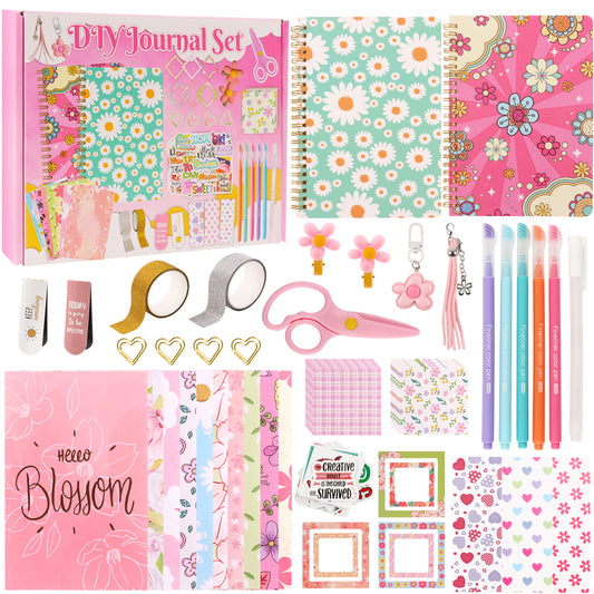 KORALAKIRI 2 Pack DIY Journal Kit for Girls, Scrapbook Supplies, Journaling Stationery Set, Diary Stuff, Birthday Gifts for 8-14 Year Old Teenage Kids