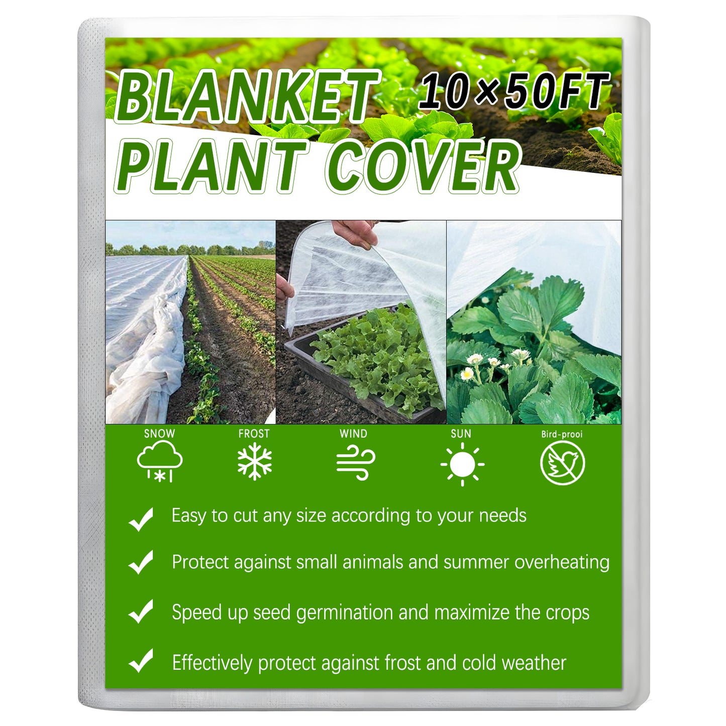 KORALAKIRI Plant Covers Freeze Protection, 10x50FT Frost Cloth Plant Freeze Protection, Reusable Winter Floating Row Covers for Raised Beds Vegetables Insect