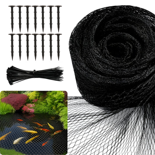 KORALAKIRI 14 X 20 FT Pond Net ,Heavy Duty Woven Fine Pond Netting Kit Cover for Leaves,Netting Protect Koi Fish Against Herons, Raccoons, Cats & Predators, Zip Tie and Stake Included