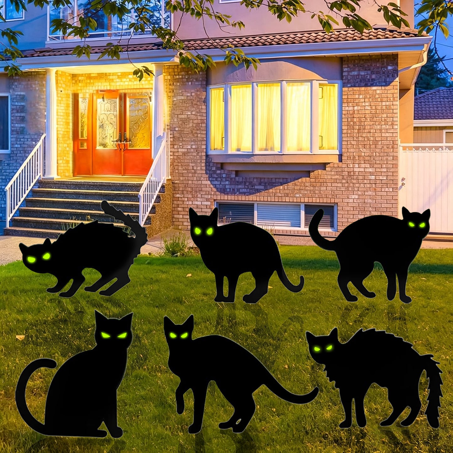 KORALAKIRI 6 pack Halloween Decorations Outdoor, Black Cat with Reflective Eyes for Garden Lawn,Halloween Yard Signs Stakes Scare Cat for Outdoor