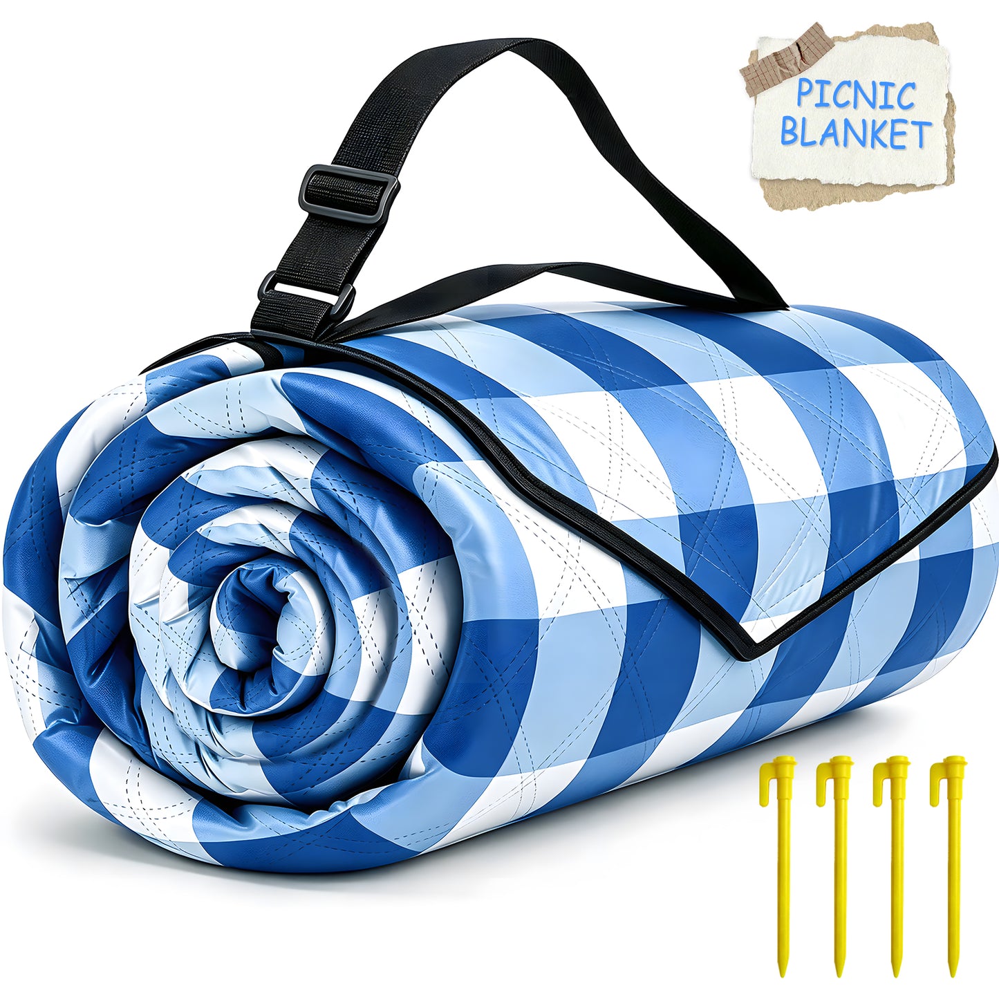 Large Picnic Blanket,80''x80'' Waterproof Foldable Blankets Picnic Mat for Outdoor Camping Grass Lawn Park Accessories Cute Couple Gifts Ideas Wedding Registry(Blue White)