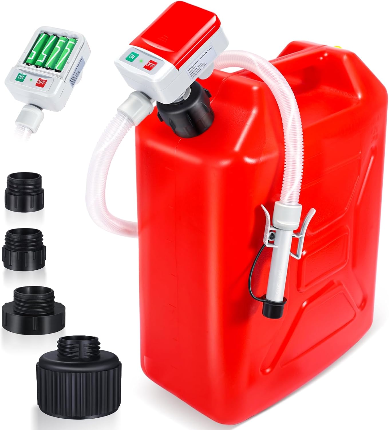 West Bay Automatic Electric Fuel Transfer Pump with Auto-Stop, 3.8GPM & 54" Hose & 4 Size Adapters Gas Can Pump with Leak Protection for Gasoline, Diesel, Kerosene, Gifts for Men Dad Him
