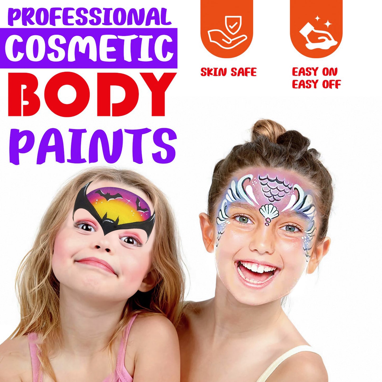 CandWuom Face Painting Kit for Kids –42 Colors Water Based Body Face Paint Includes Hair Chalks Comb, Brushes, Stencils, Professional Face Paint Kit for Halloween Makeup