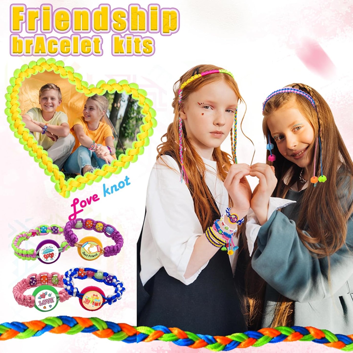 CandWuom Friendship Bracelet Making Kit, Bracelet Kit for Girls, Jewelry Bracelet Kit, Portable DIY Knitting for Kids, Best Gifts Ideas for Kids Age 7 8 9 10 11 12 Year Old (Yellow)