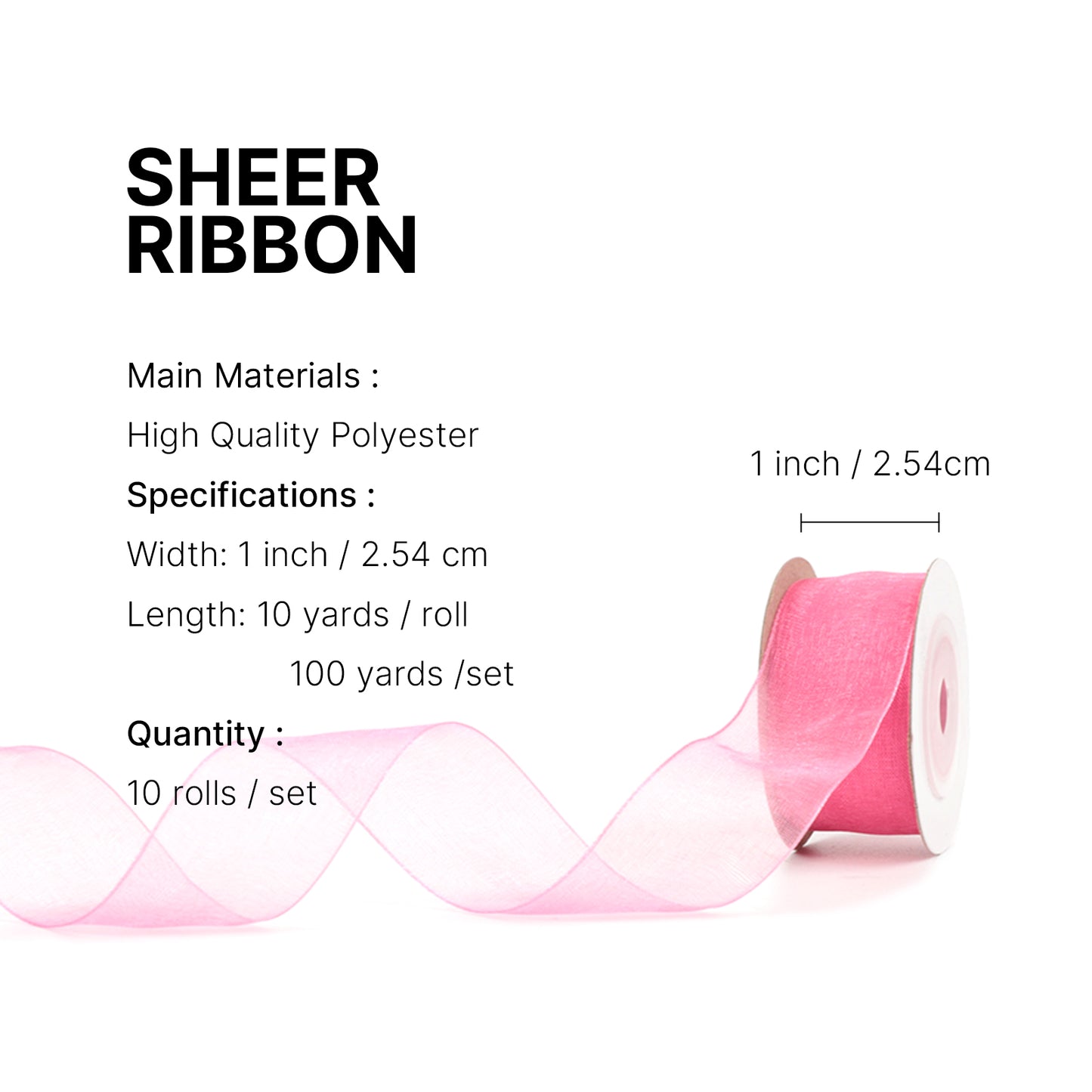 West Bay 10 Pack Organza Sheer Ribbon 1" x 100 Yd Ribbon for Crafts Gift Wrapping Double Faced Silk Pink Blue Ribbons
