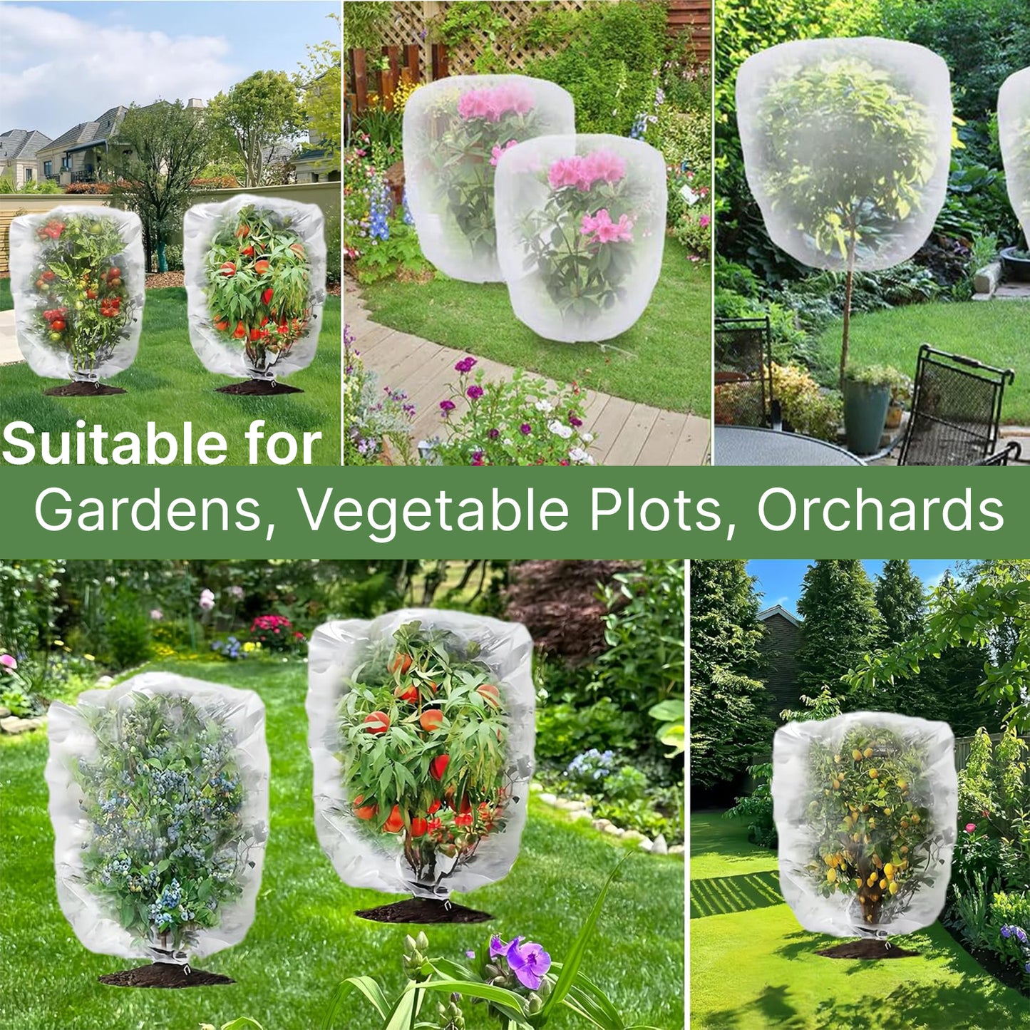 KORALAKIRI 4 Pack Garden Netting with Drawstring, 3.3 Ft x 2.7 Ft Bird Insect Net for Tomatoes Fruit Trees