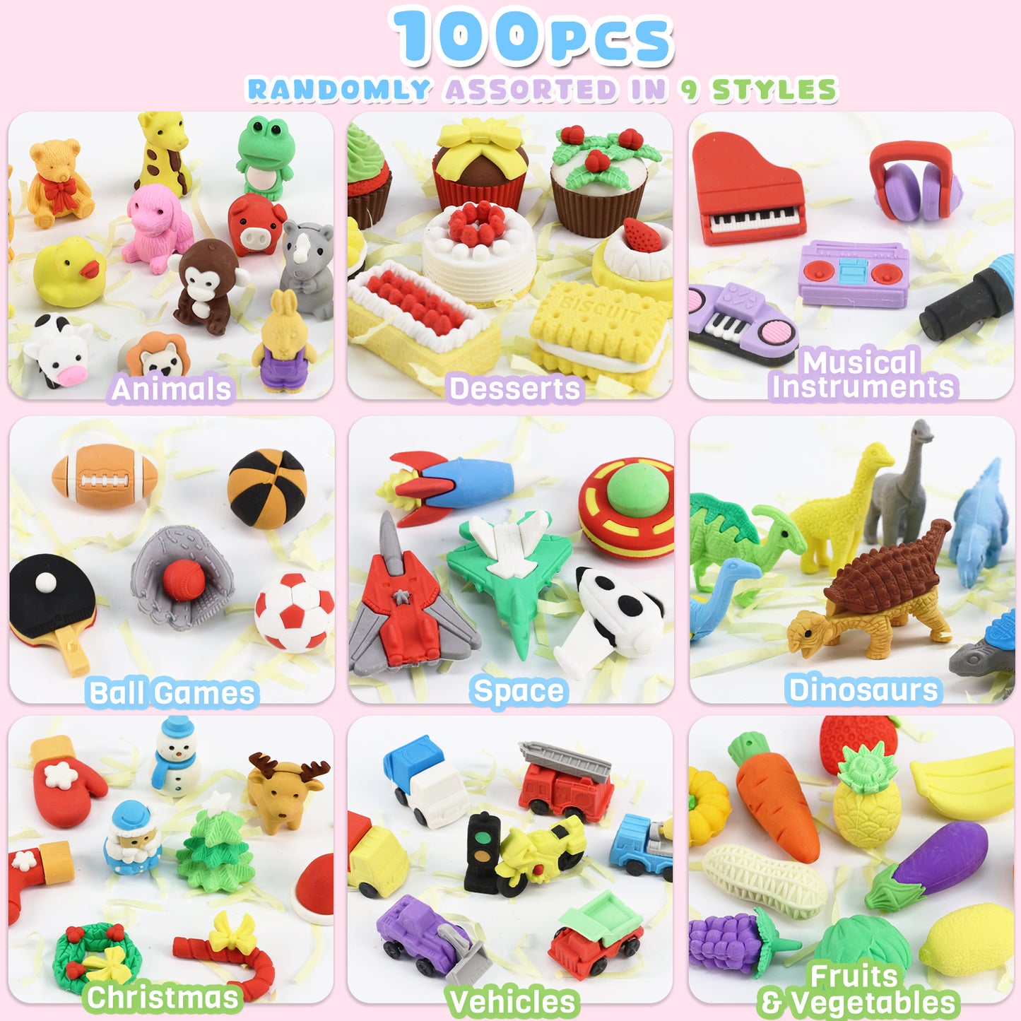 KORALAKIRI 100 Pcs Animal Erasers for Kids, 3D Mini Puzzle Take Apart Erasers, Bulk Desk Pets, Classroom Rewards and Prizes, Treasure Box, Party Favors, Back to School Supplies