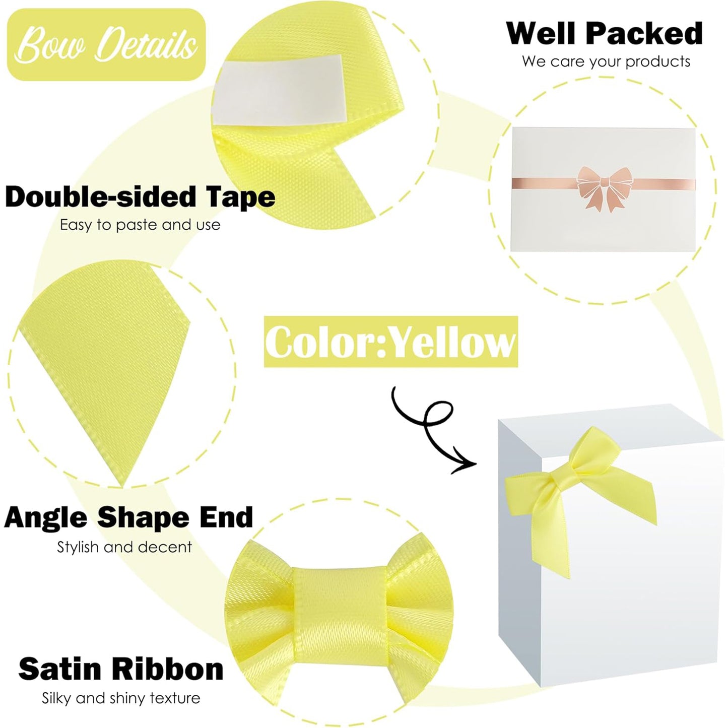 CandWuom 60 Pcs Pastel Satin Ribbon Bows 2.75 inch Self Adhesive Satin Bows for Gift Wrapping Premade Satin Bows with Double-Sided Tape