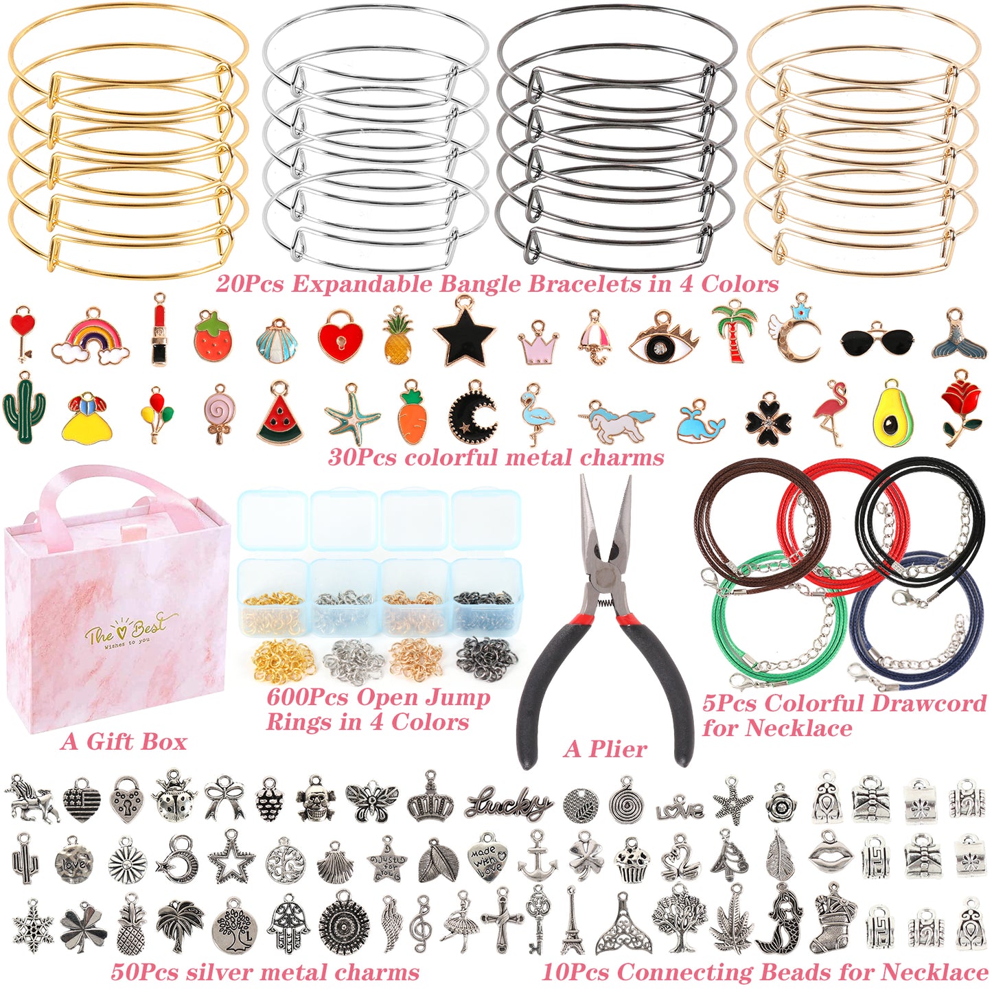 CandWuom Bangles Bracelets Making Kit, Jewelry Making Kit, Plier and Gift Box for Girls