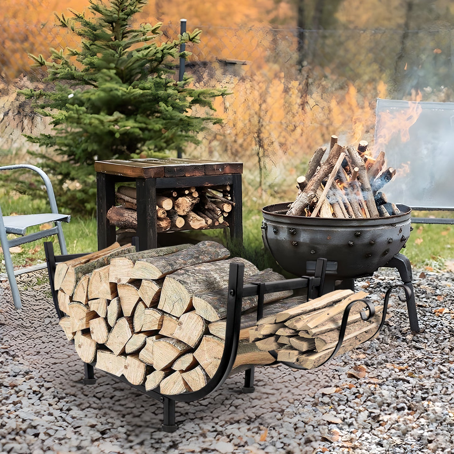KORALAKIRI Firewood Rack Outdoor 30in, Indoor Firewood Storage and Firewood Rustproof Holder, Stable Log Holder and Fireplace Decor Organizer