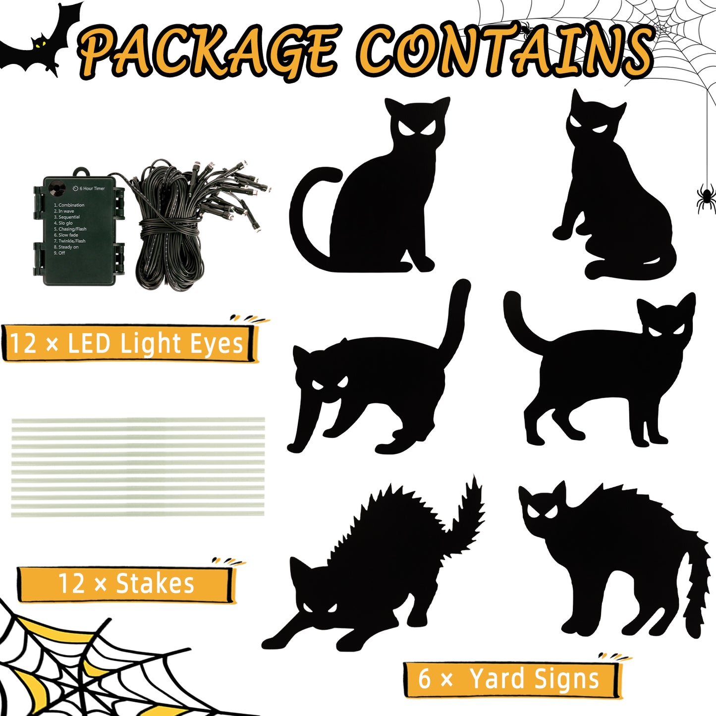 KORALAKIRI 6 pack Halloween Decorations Outdoor, Black Cat with LED Lights for Garden Lawn,Halloween Yard Signs Stakes Scare Cat for Outdoor