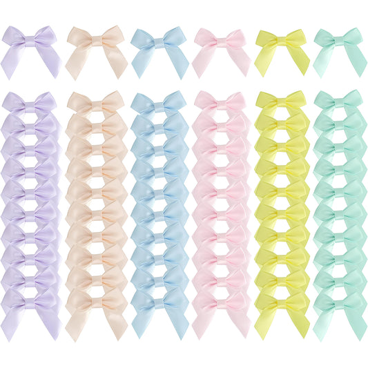 CandWuom 60 Pcs Pastel Satin Ribbon Bows 2.75 inch Self Adhesive Satin Bows for Gift Wrapping Premade Satin Bows with Double-Sided Tape