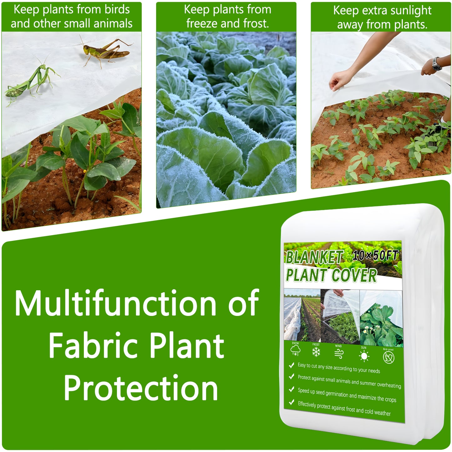 KORALAKIRI Plant Covers Freeze Protection, 10x50FT Frost Cloth Plant Freeze Protection, Reusable Winter Floating Row Covers for Raised Beds Vegetables Insect