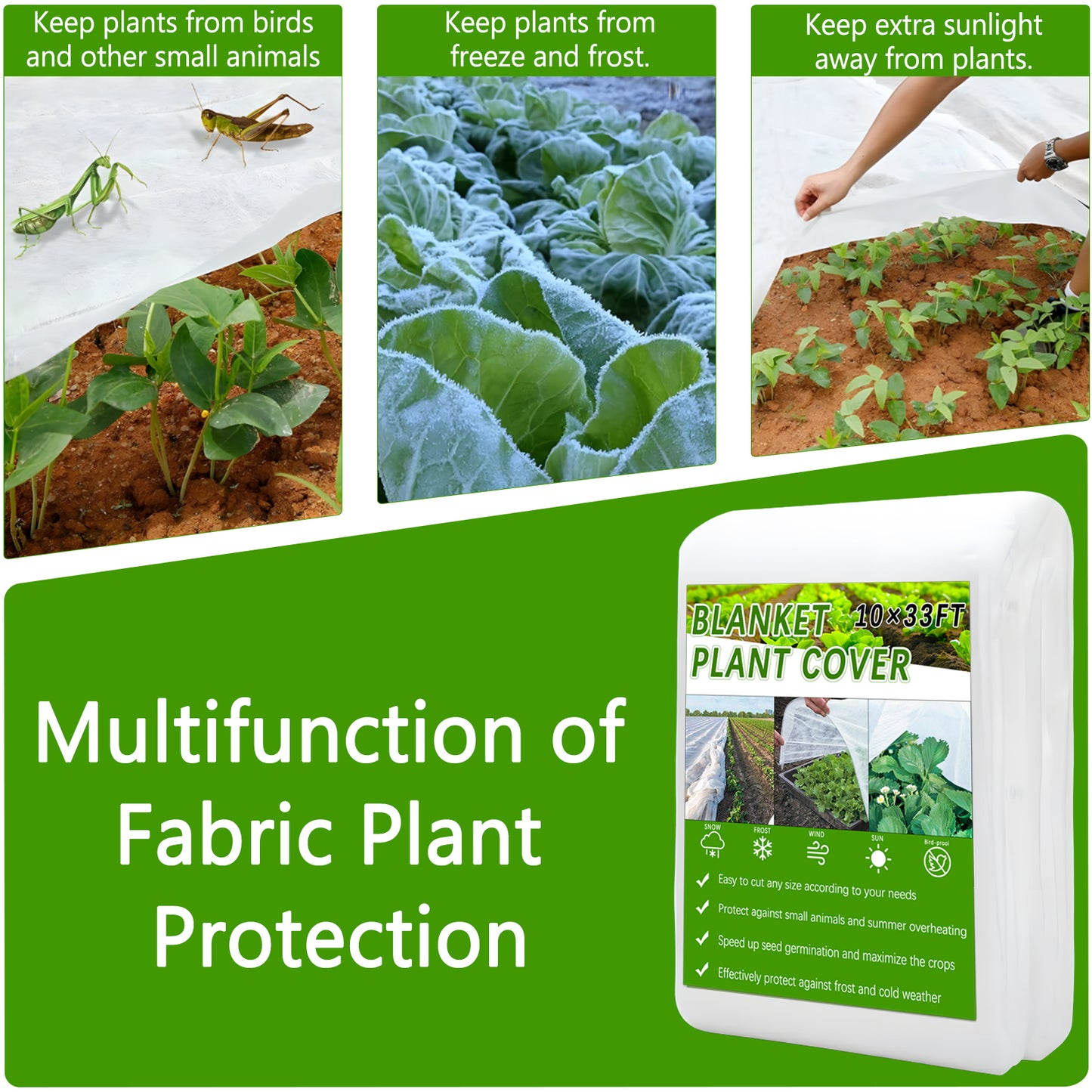KORALAKIRI Plant Covers Freeze Protection, 10x33FT Reusable Thickened Winter Floating Row Covers, Frost Cloth Blanket Shade Cloth Garden Fabric for Raised Beds Vegetables Insect