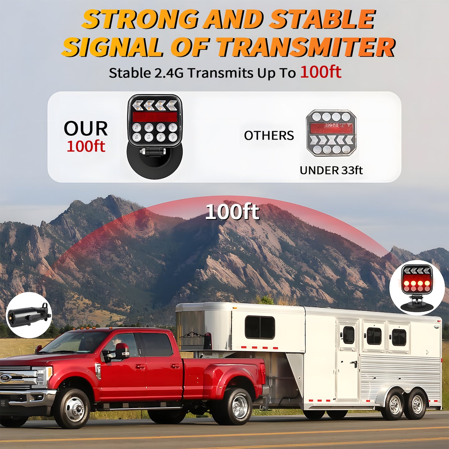 West Bay Wireless Trailer Lights, 2 Pack Adjustable Magnetic LED Trailer Lights with Reflectors, Rechargeable Tow Tail Light Kit for Trucks, Boats, RVs, Campers, IP67 Waterproof