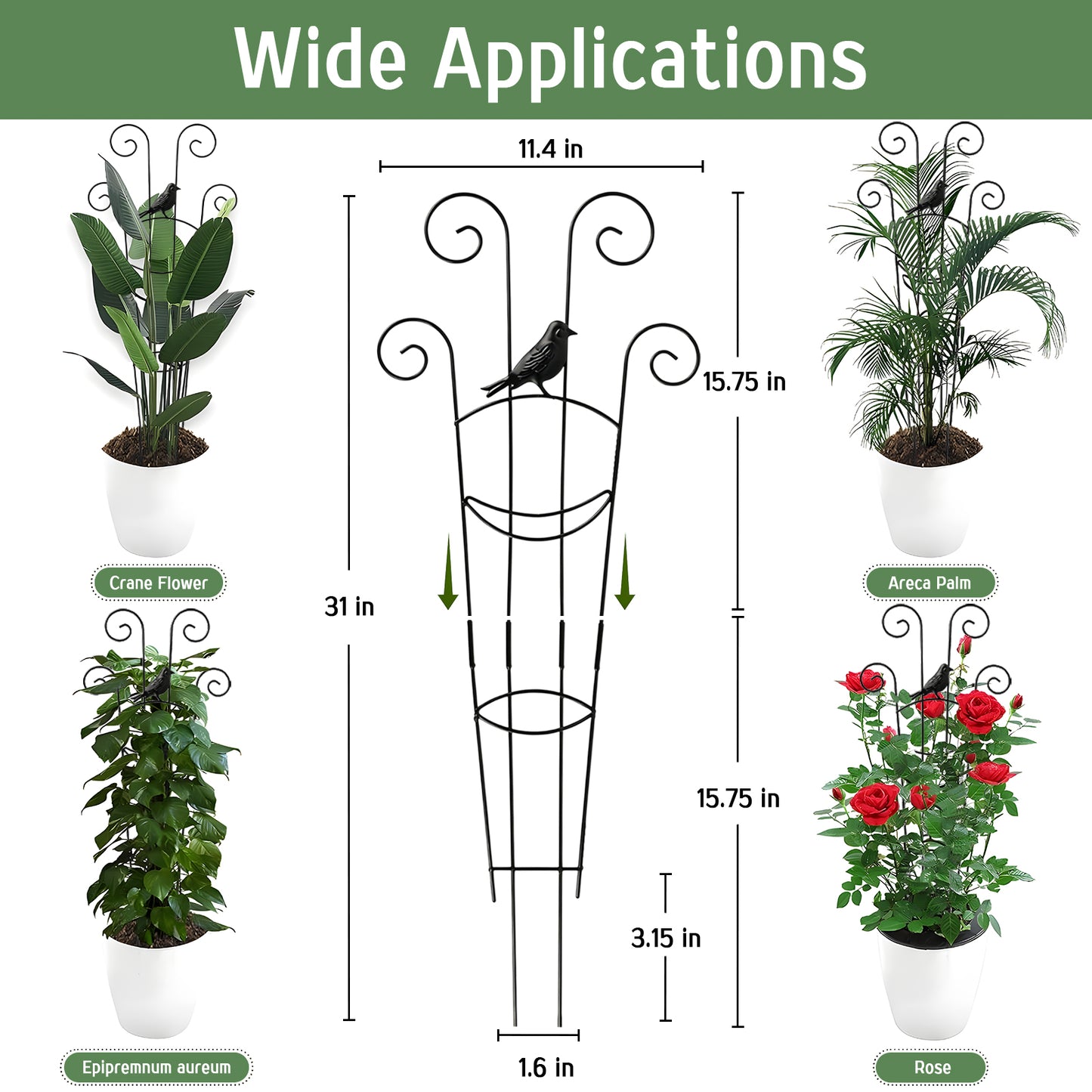 KORALAKIRI 2 Pack Plant Trellis Indoor, 31" Tall Metal Garden Trellis for Climbing Plants, Expandable Trellis for Potted Plants for Ivy Pothos Hoya Monstera