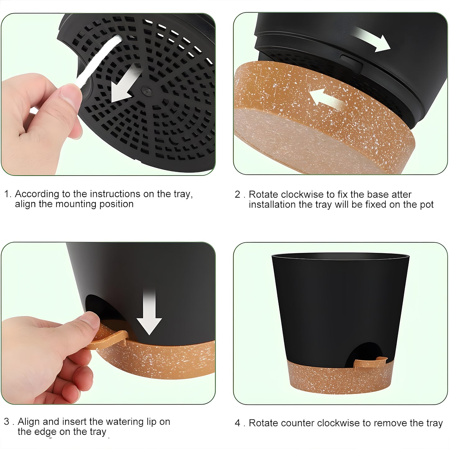 West Bay 6-Pack Self Watering Planters, Indoor Outdoor large flower pot plant pots with Drainage Holes and Saucers, 8, 7, 6.5, 6, 5.5, 5 Inches, Black