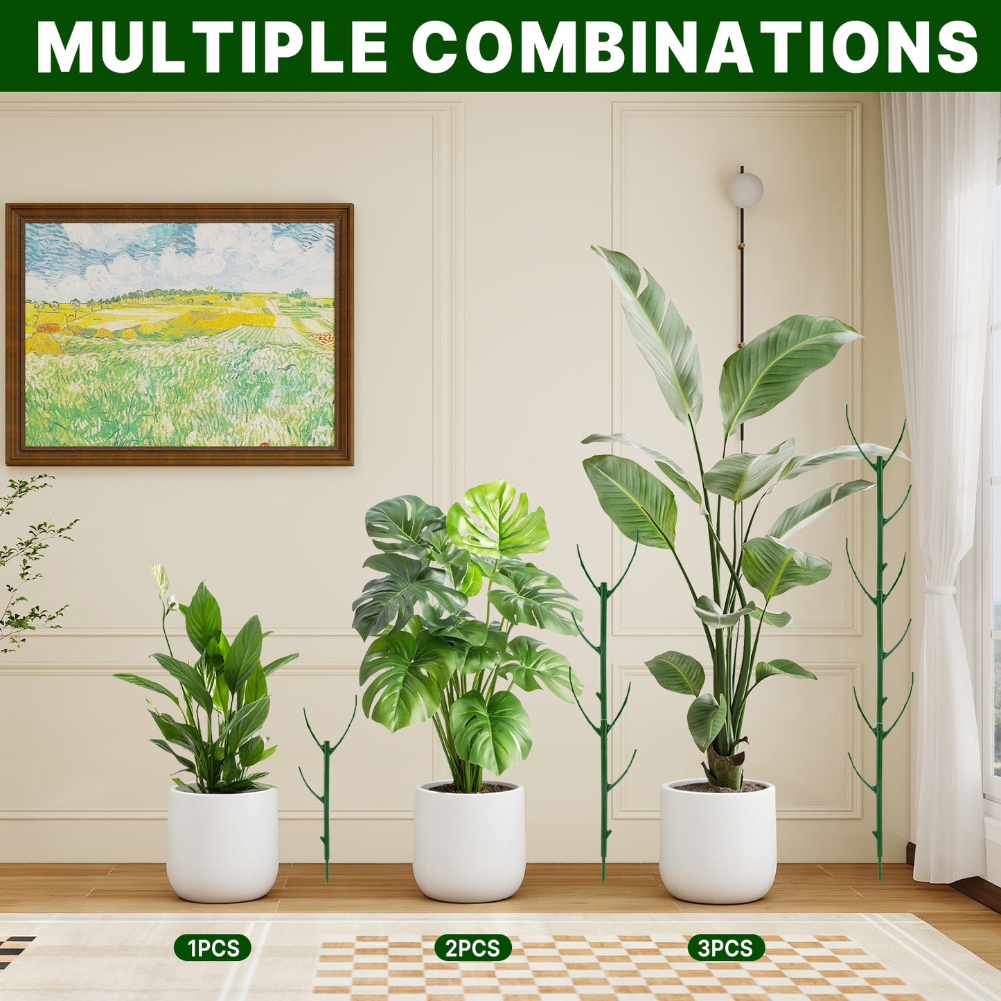 KORALAKIRI 10 Pack Stackable Plant Supports Stakes, Reusable Tall Sticks for Indoor Outdoor Potted Plants, Garden Trellis for Climbing Vining Plants, Monstera, Pothos