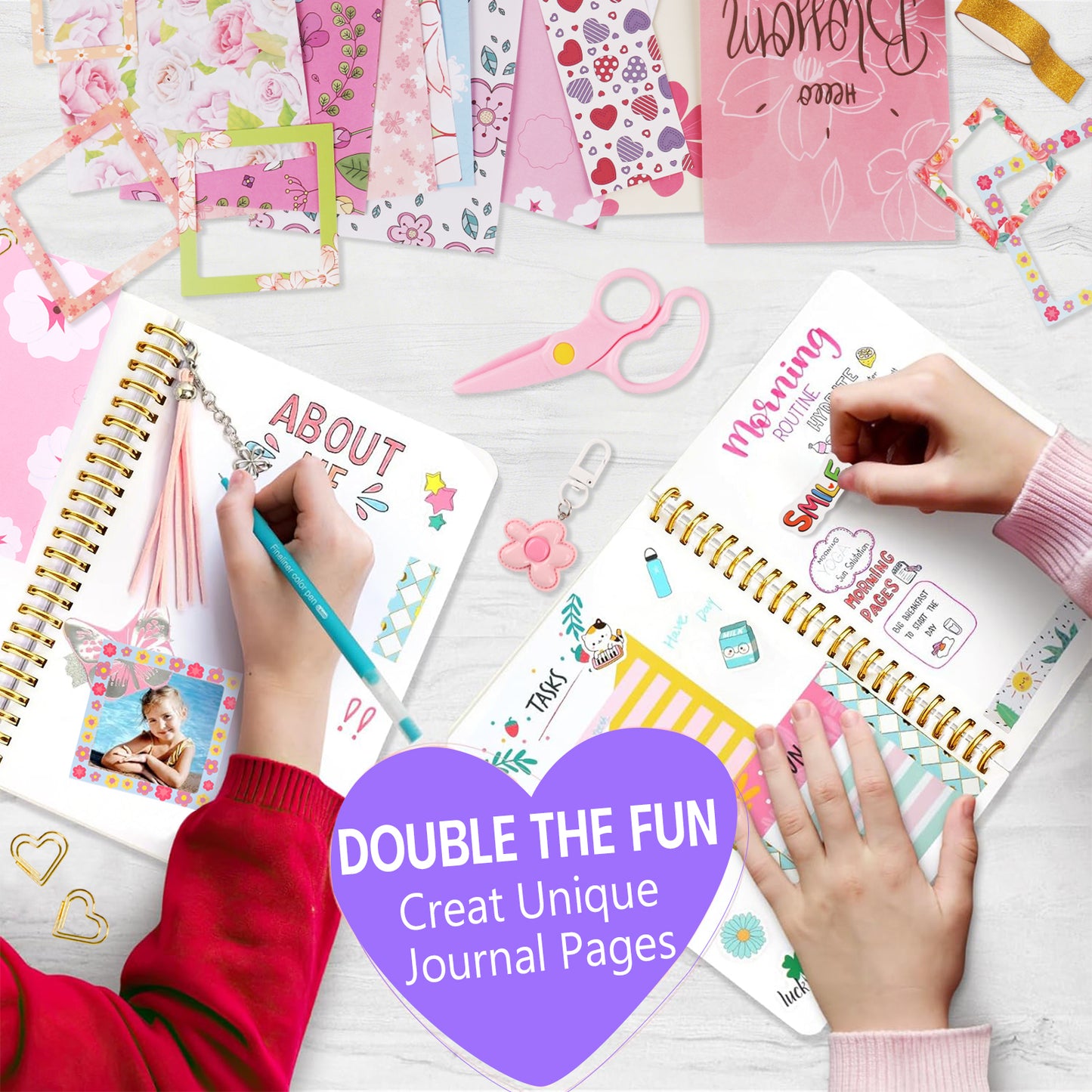 KORALAKIRI 2 Pack DIY Journal Kit for Girls, Scrapbook Supplies, Journaling Stationery Set, Diary Stuff, Birthday Gifts for 8-14 Year Old Teenage Kids