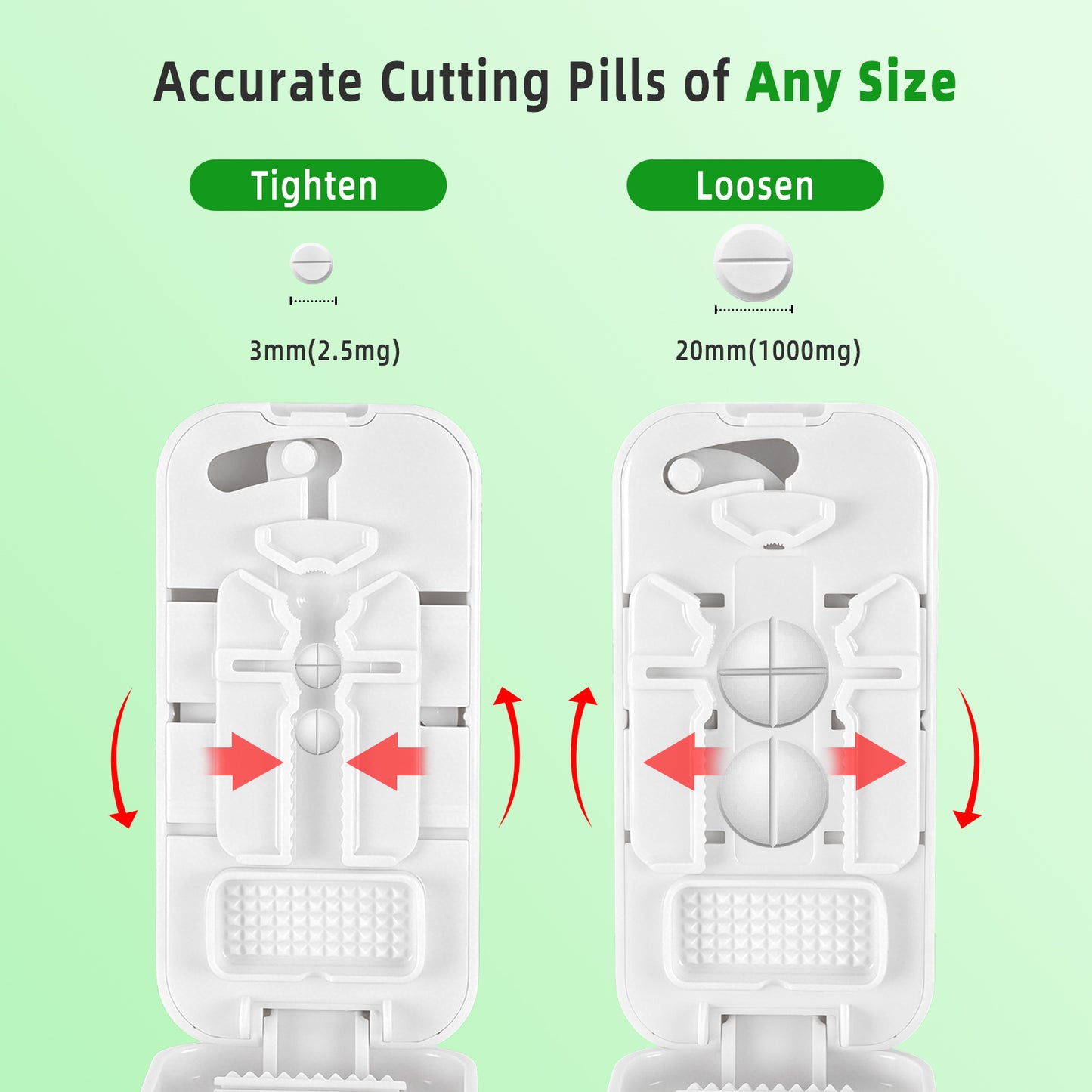 West Bay Pill Cutter Splitter for Small and Tiny Pills, Precisely Cuts into 1/2, 1/3, 1/4 | Portable & Easy-Grip Design | Back Storage