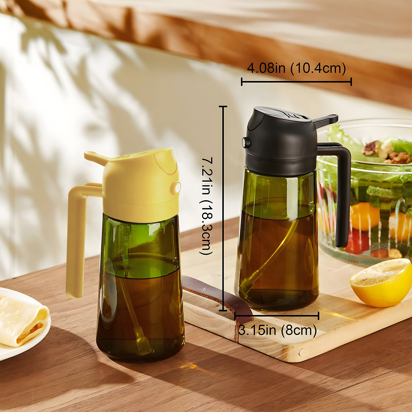 KORALAKIRI 2 in 1 Oil Sprayer for Cooking, 16oz/470ml Glass Food-grade Olive Oil Spray Bottle Dispenser Mister Spritzer with Pourer for Kitchen, Salad, Frying, BBQ (Black & Orange)