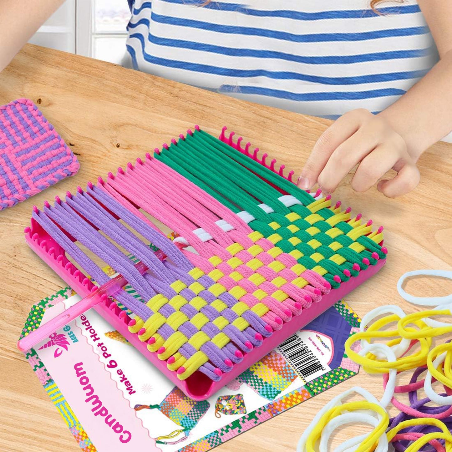 CandWuom Weaving Loom Kit Toys for Kids and Adults, Potholder Loops Crafts for Girls Ages 6 7 8 9 10 11 12, 7" Pot Holder Loom Knitting Kits and Gifts for Kids and Beginners