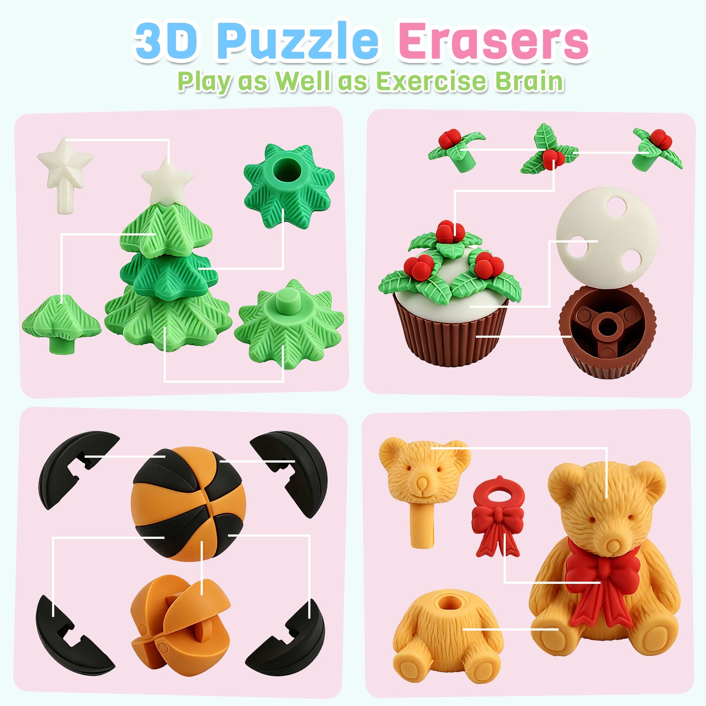 KORALAKIRI 100 Pcs Animal Erasers for Kids, 3D Mini Puzzle Take Apart Erasers, Bulk Desk Pets, Classroom Rewards and Prizes, Treasure Box, Party Favors, Back to School Supplies
