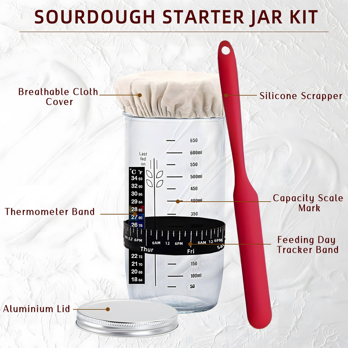 KORALAKIRI 16pcs Sourdough Starter Kit, 9'' Banneton Bread Proofing Basket Set with Glass Sourdough Starter Jar, Sourdough Bread Baking Supplies Tools for Bakers Women Wife