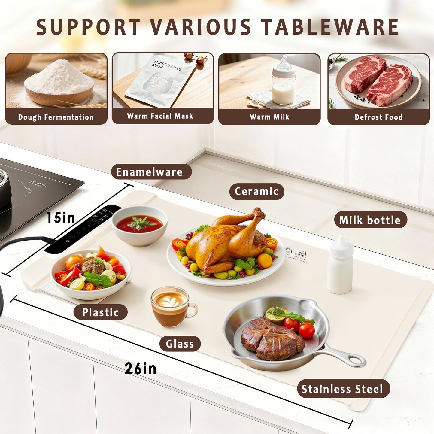 KORALAKIRI Food Heating Pad, Warming Mat for Food with Heat-Resistant Pad, 26×15 In Food Warmer Mat, One-touch heating Foldable Electric Warming Tray for Buffets, Party, Gatherings and Home