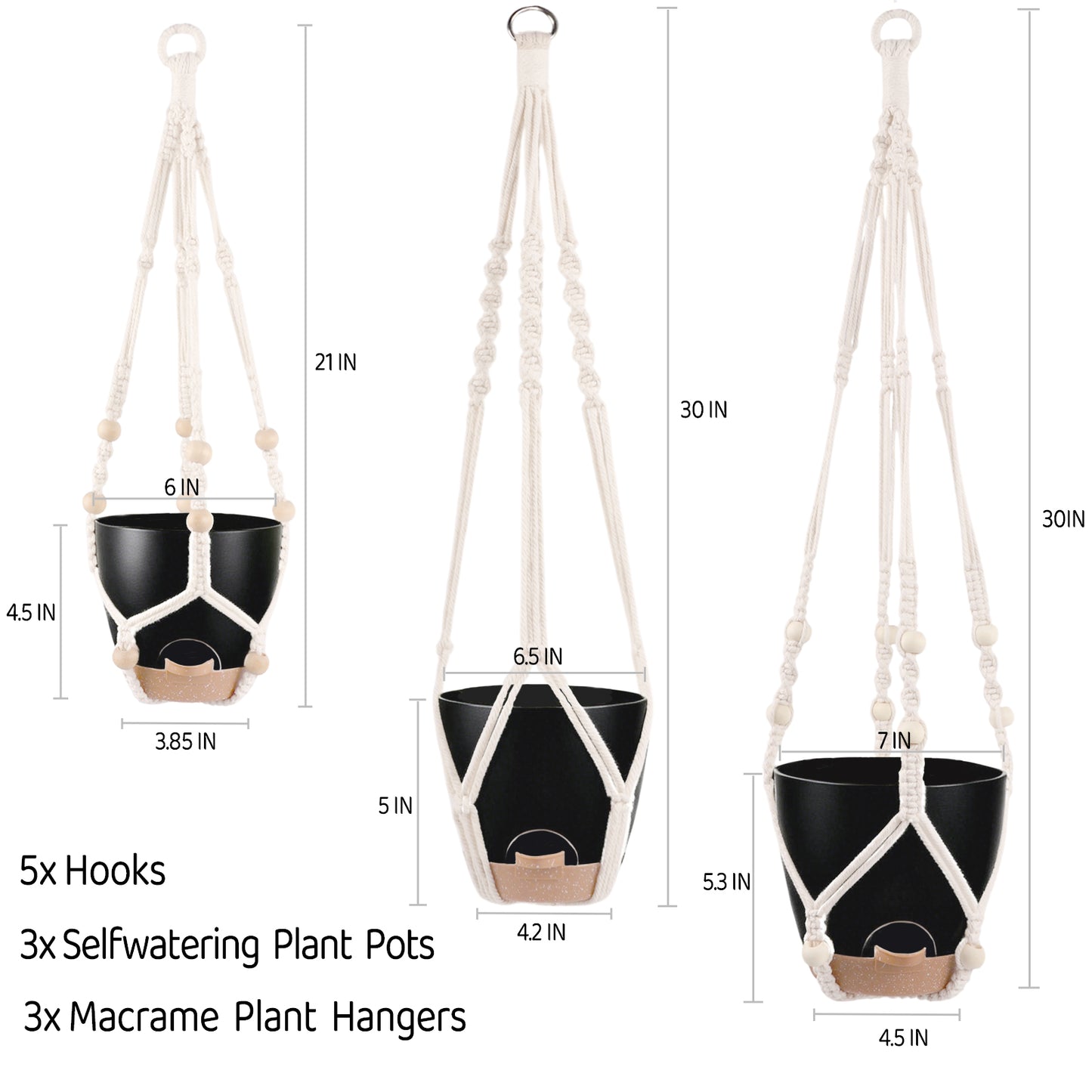 West Bay 3 Set Hanging Planter with Macrame Plant Hangers Indoor Outdoor, Hanging Baskets for Plant, Flower Self Watering Pots Holders (Black)