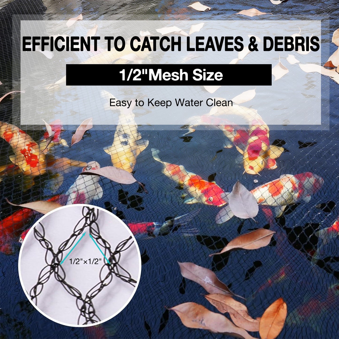 KORALAKIRI 14 X 20 FT Pond Net ,Heavy Duty Woven Fine Pond Netting Kit Cover for Leaves,Netting Protect Koi Fish Against Herons, Raccoons, Cats & Predators, Zip Tie and Stake Included