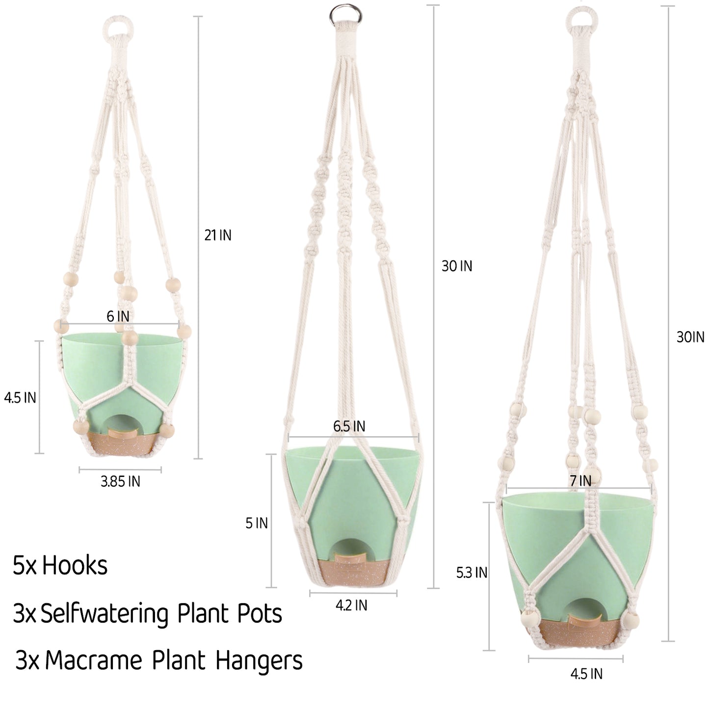West Bay 3 Set Hanging Planter with Macrame Plant Hangers Indoor Outdoor, Hanging Baskets for Plant, Flower Self Watering Pots Holders (Green)