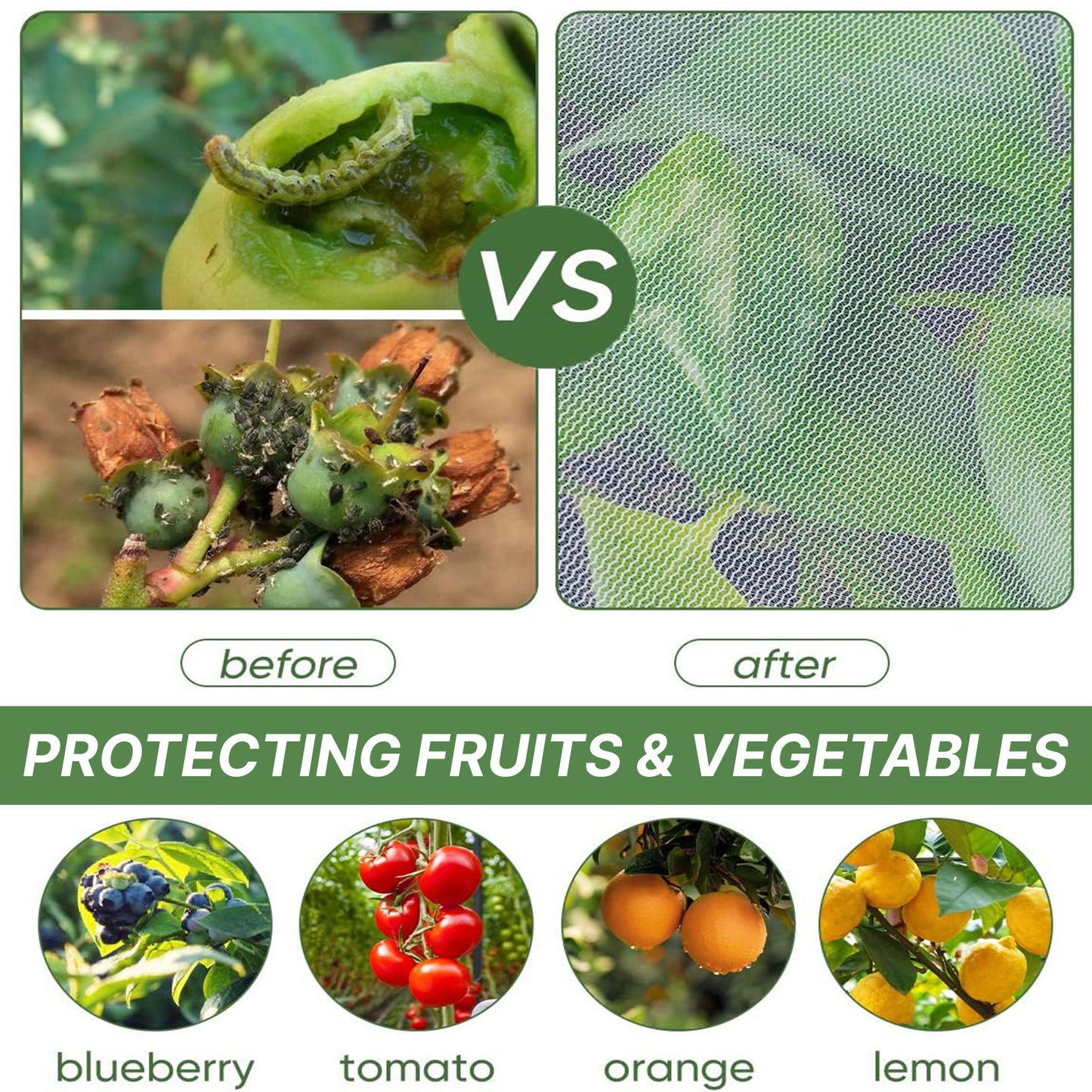 KORALAKIRI 4 Pack Garden Netting with Drawstring, 3.3 Ft x 2.7 Ft Bird Insect Net for Tomatoes Fruit Trees
