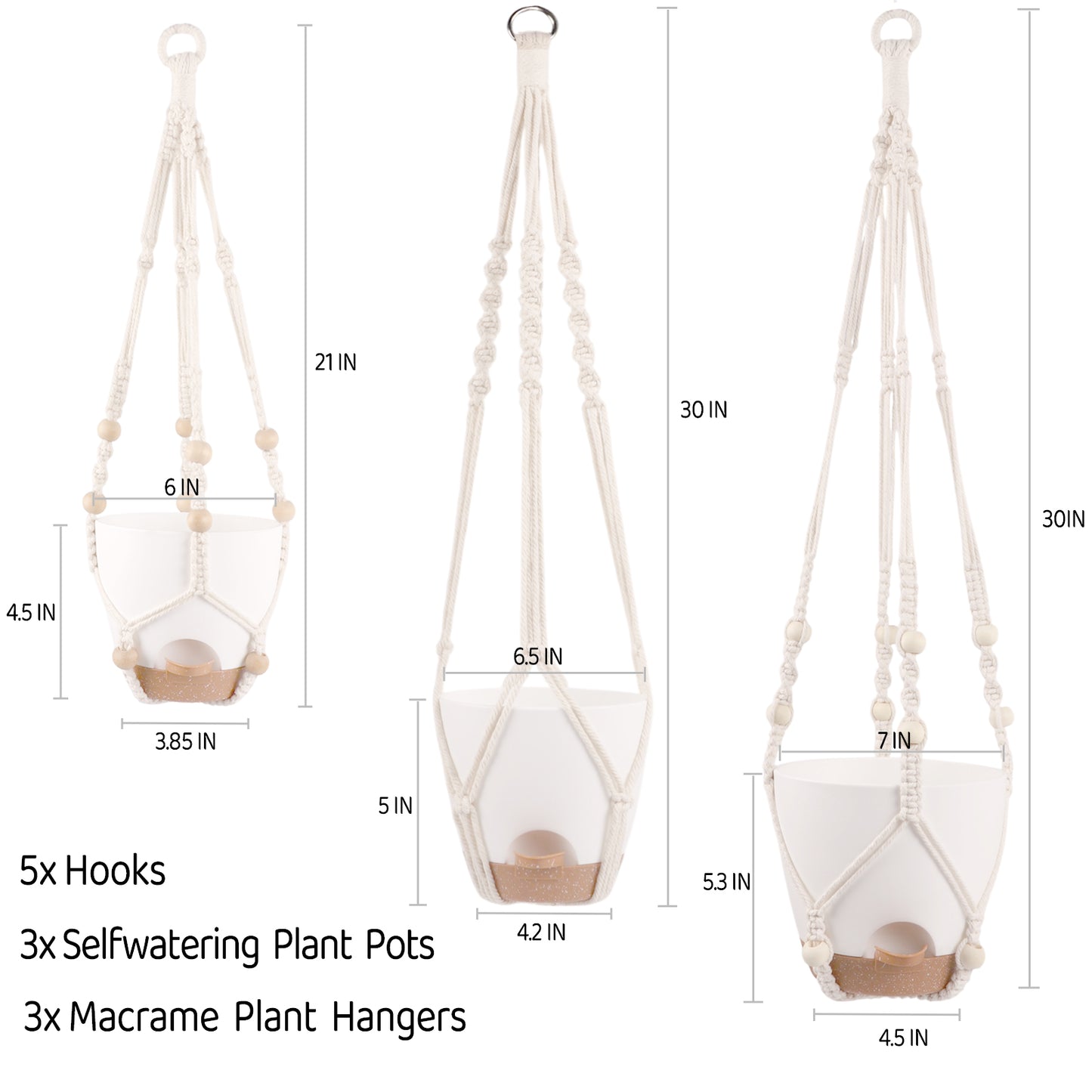 West Bay 3 Set Hanging Planters with Macrame Plant Hangers for Indoor Outdoor Plants Self Watering Pots Hanging Baskets Flower Pot Holders