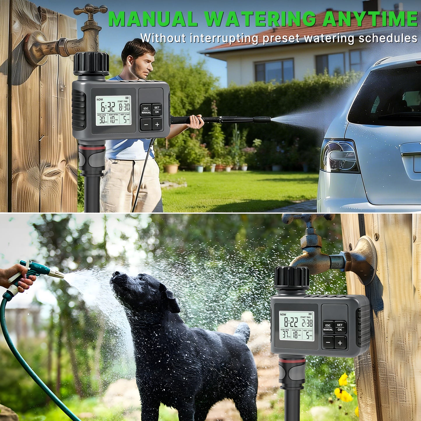 KORALAKIRI Sprinkler Timer, Programmable Water Timer for Garden Hose, Outdoor Soaker Hose Timed with Rain Delay Manual Automatic Watering System, Digital Irrigation for Yard, Lawn, 1 Outlet
