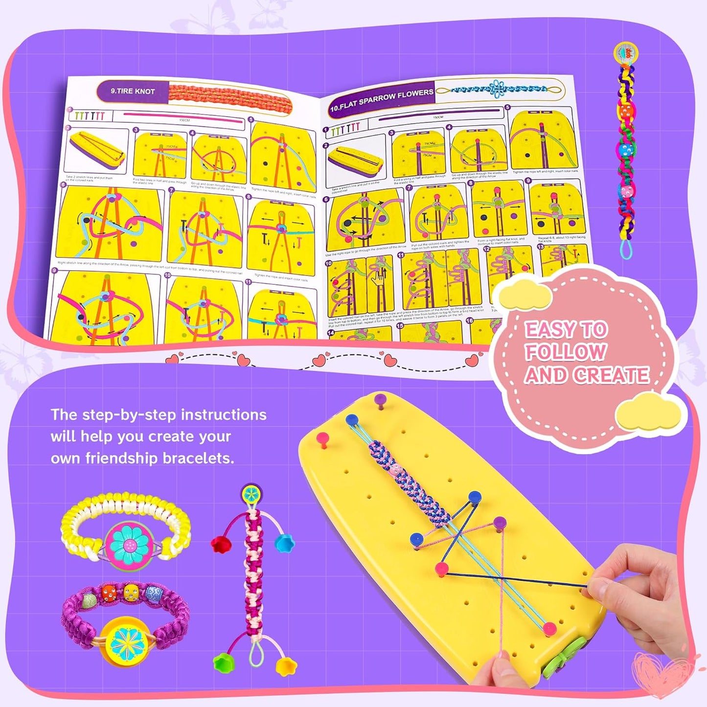 CandWuom Friendship Bracelet Making Kit, Bracelet Kit for Girls, Jewelry Bracelet Kit, Portable DIY Knitting for Kids, Best Gifts Ideas for Kids Age 7 8 9 10 11 12 Year Old (Yellow)