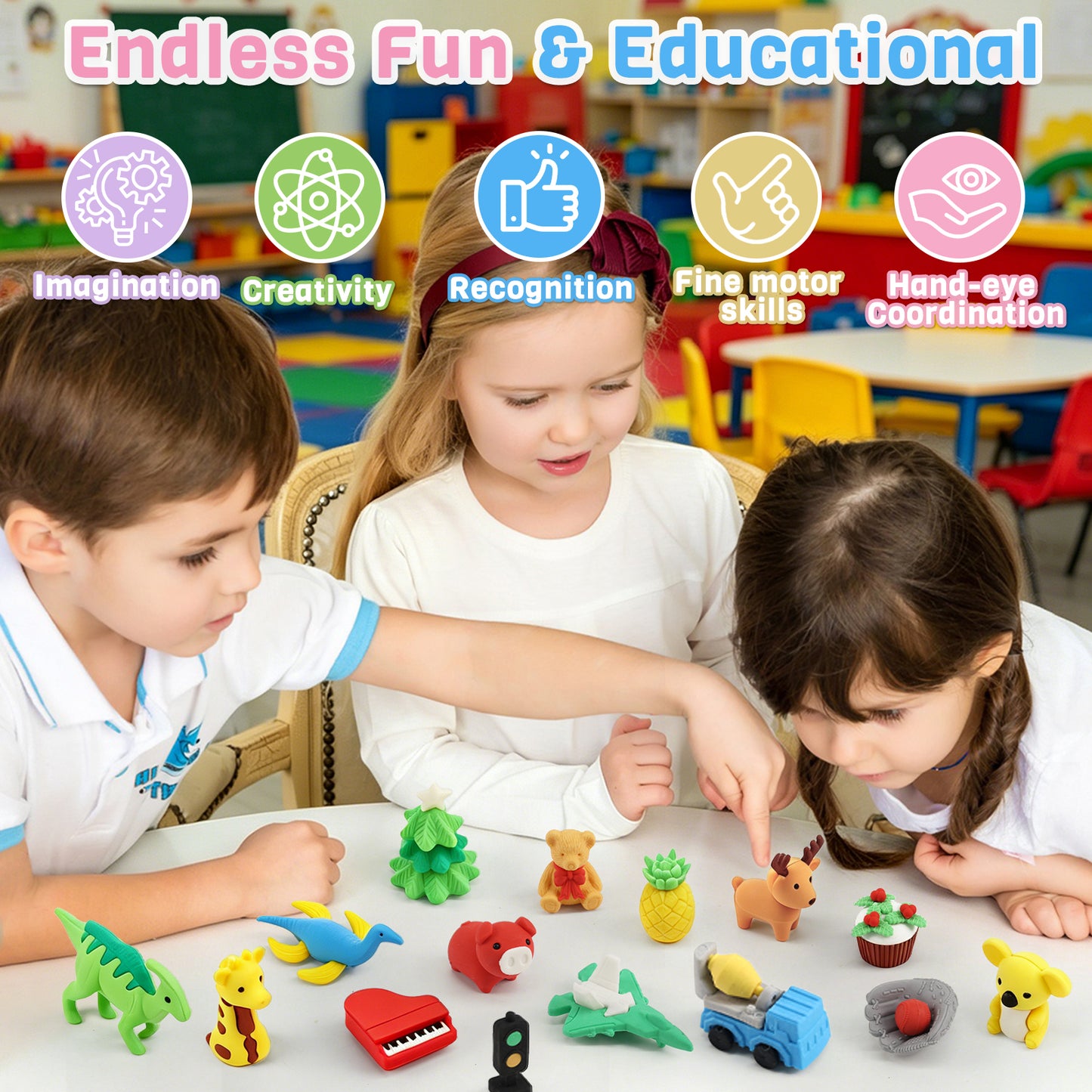 KORALAKIRI 100 Pcs Animal Erasers for Kids, 3D Mini Puzzle Take Apart Erasers, Bulk Desk Pets, Classroom Rewards and Prizes, Treasure Box, Party Favors, Back to School Supplies