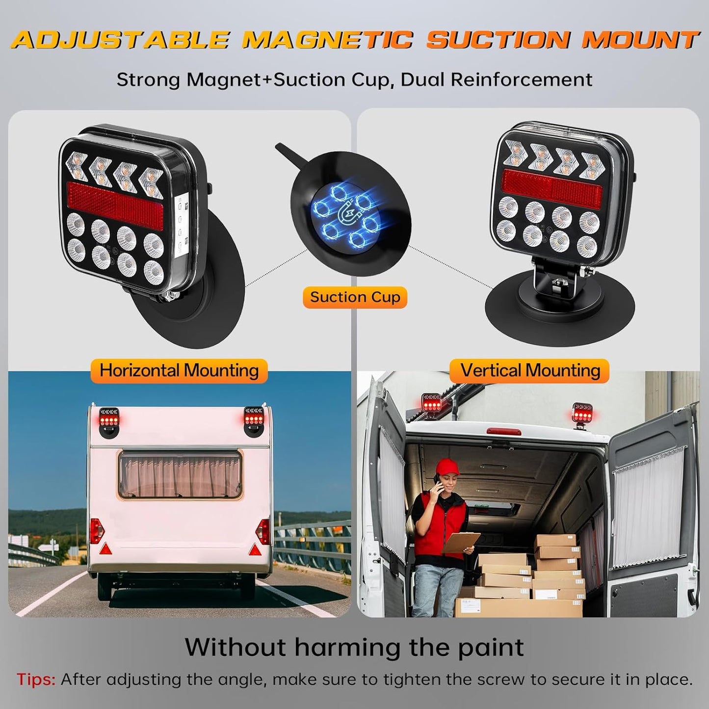 West Bay Wireless Trailer Lights, 2 Pack Adjustable Magnetic LED Trailer Lights with Reflectors, Rechargeable Tow Tail Light Kit for Trucks, Boats, RVs, Campers, IP67 Waterproof
