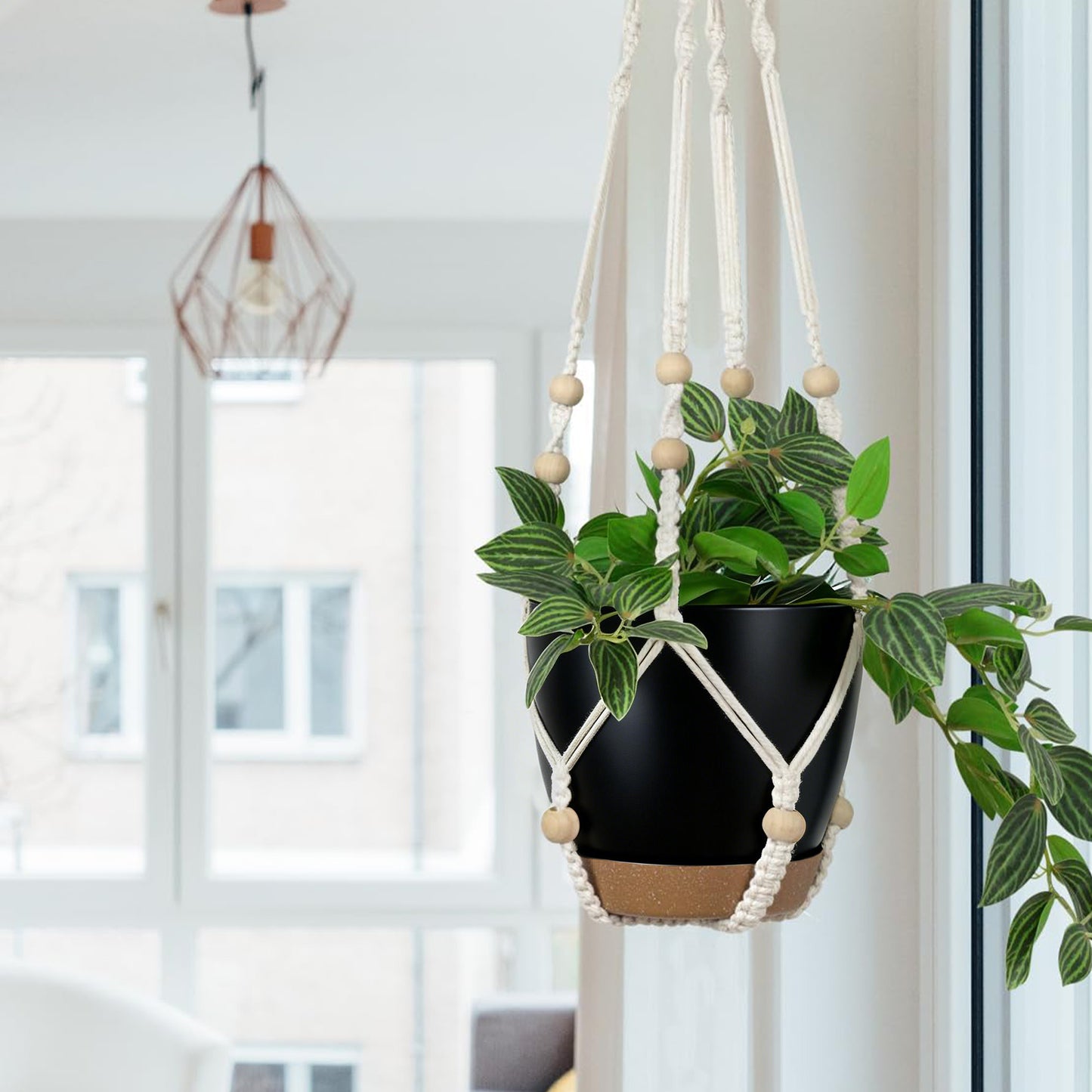 West Bay 3 Set Hanging Planter with Macrame Plant Hangers Indoor Outdoor, Hanging Baskets for Plant, Flower Self Watering Pots Holders (Black)