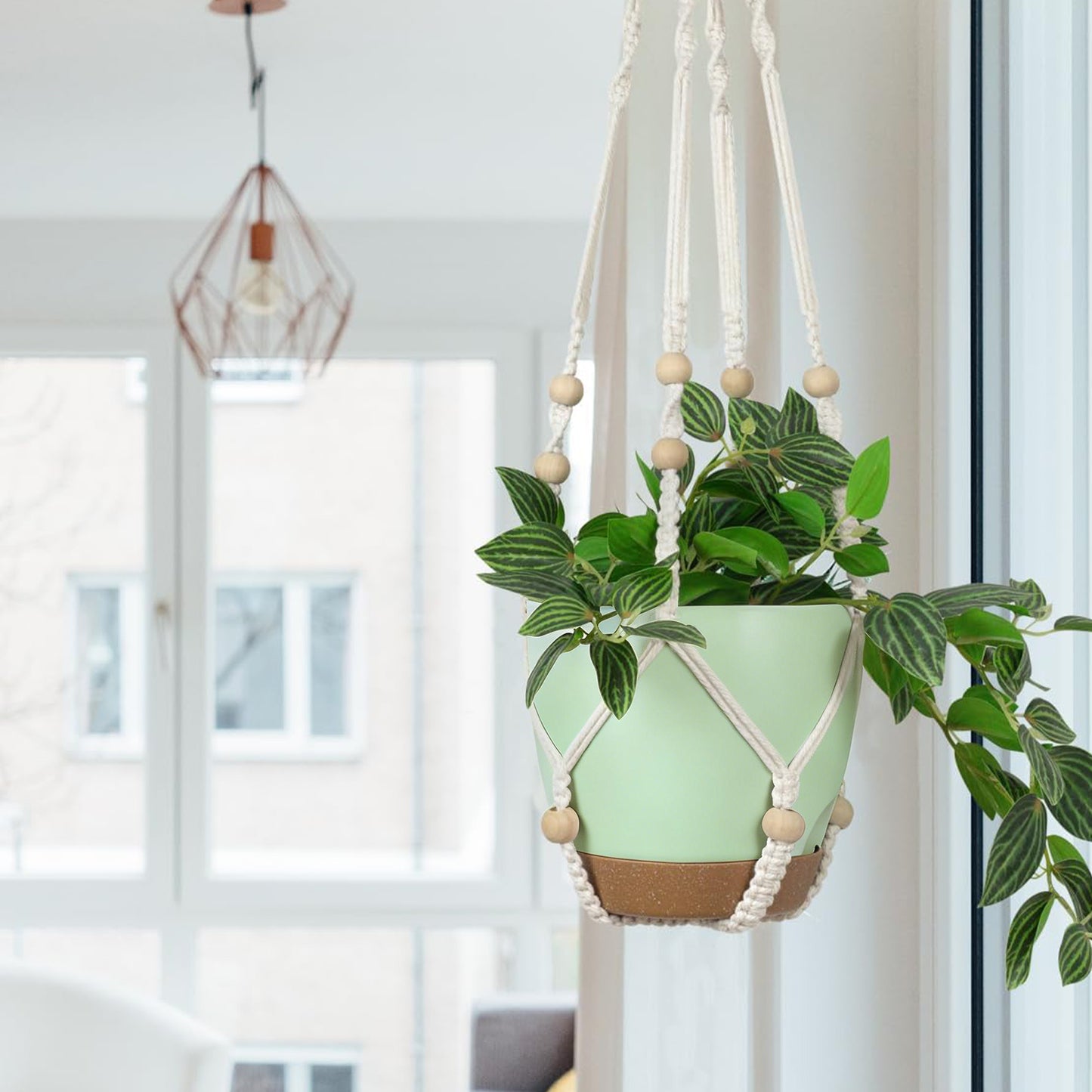 West Bay 3 Set Hanging Planter with Macrame Plant Hangers Indoor Outdoor, Hanging Baskets for Plant, Flower Self Watering Pots Holders (Green)