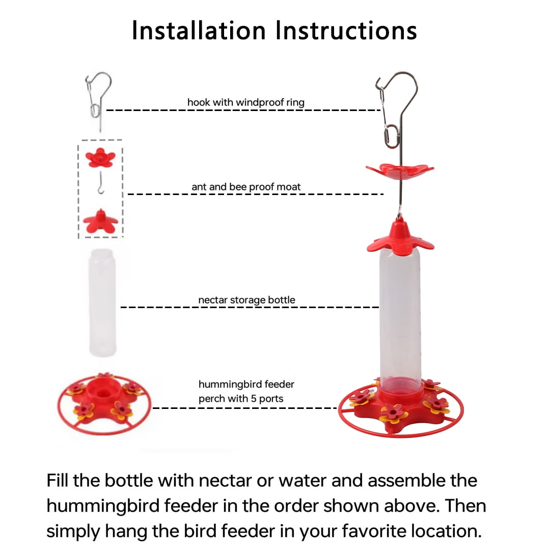 KORALAKIRI Hummingbird Feeders, Hummingbird Feeder for Outdoors Hanging ant and Bee Proof, Plastic Humming Birds Feeders for Outside
