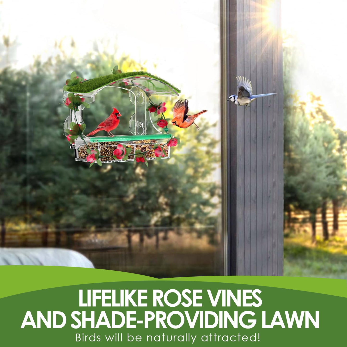 KORALAKIRI Window Bird Feeder - Transparent Acrylic Bird Feeders for Outdoors - Enhanced Suction Cups, Bird Watching for Cats, Easy-to-Clean, Outdoor Birdhouse Feeder