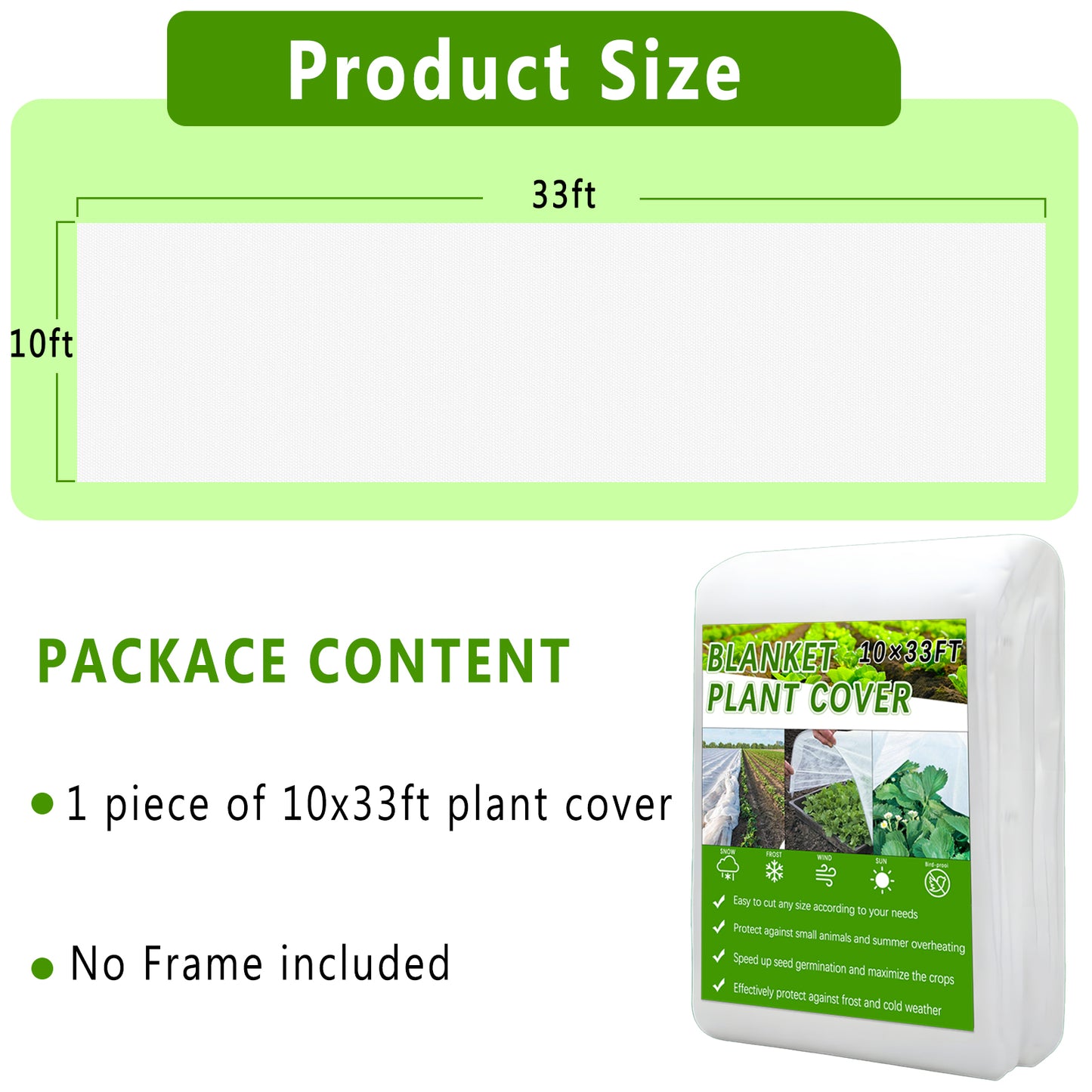 KORALAKIRI Plant Covers Freeze Protection, 10x33FT Reusable Thickened Winter Floating Row Covers, Frost Cloth Blanket Shade Cloth Garden Fabric for Raised Beds Vegetables Insect