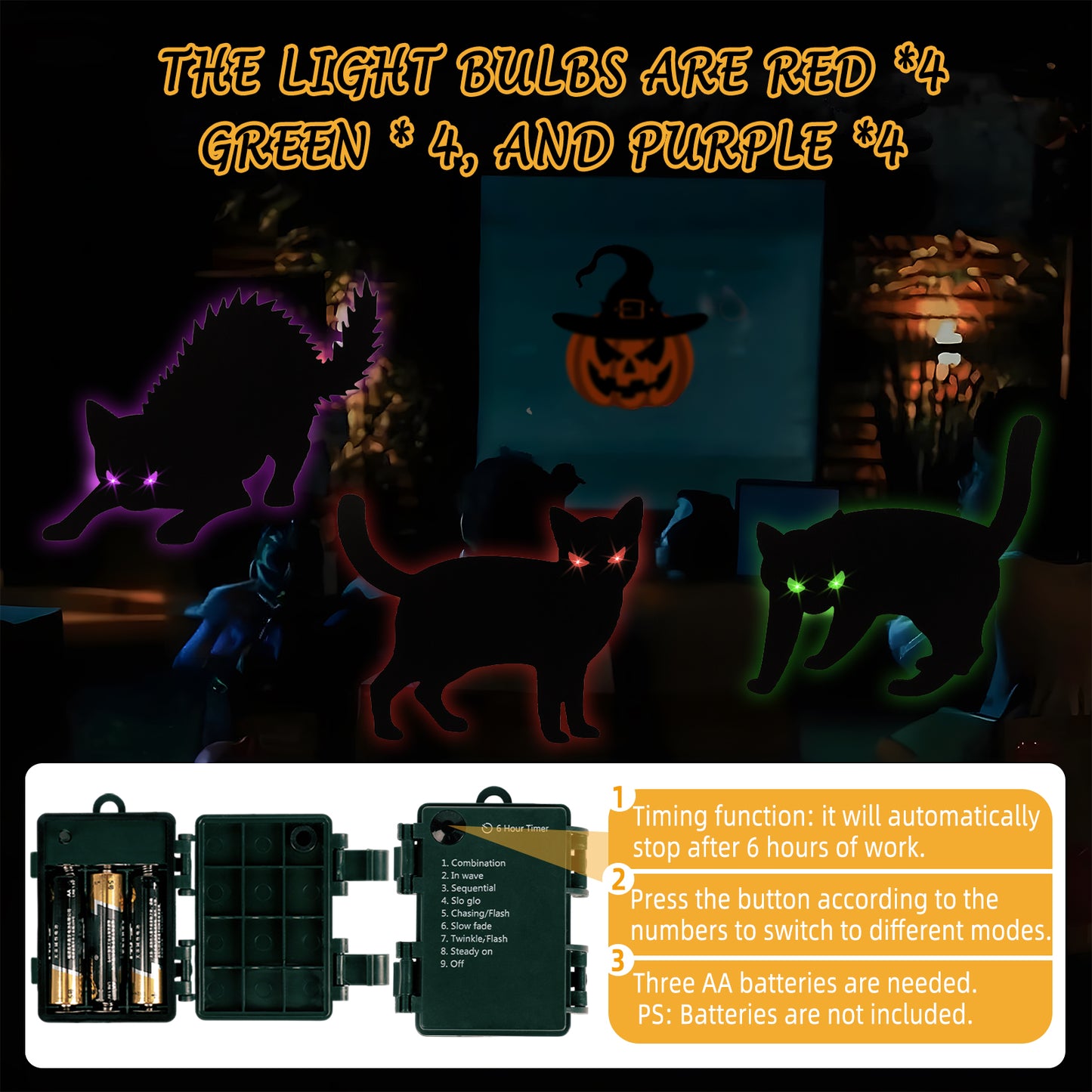 KORALAKIRI 6 pack Halloween Decorations Outdoor, Black Cat with LED Lights for Garden Lawn,Halloween Yard Signs Stakes Scare Cat for Outdoor