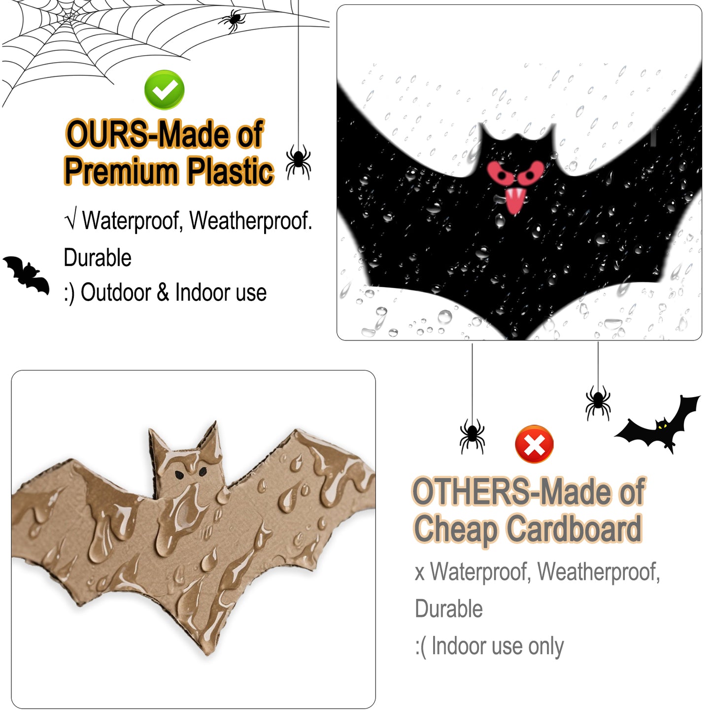 KORALAKIRI 16 Pcs Halloween Hanging Bats Decorations Outdoor, Waterproof Black Bat with Glowing Eyes for Front Door Yard Tree Halloween Hanging Decorations Outside